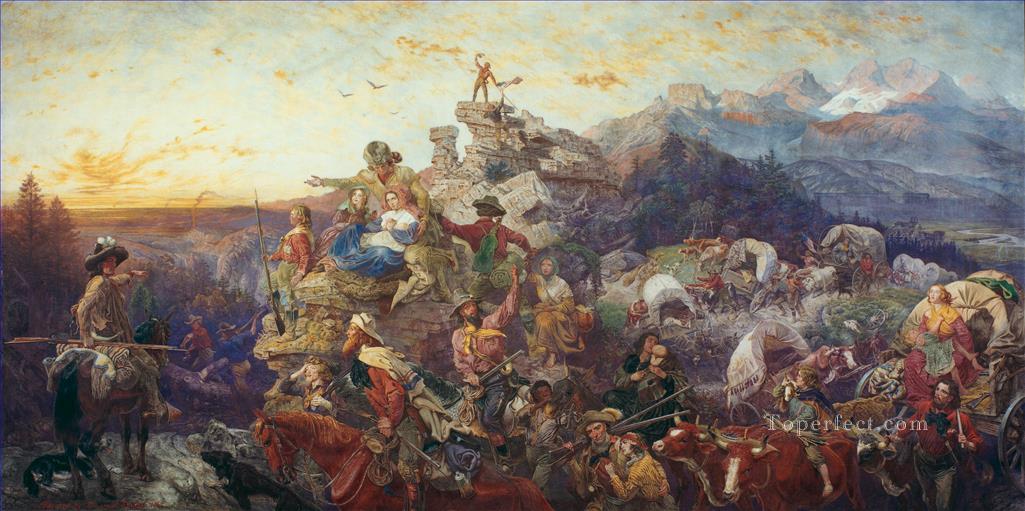 Hacia Occidente el curso del Imperio toma su camino guerra militar Emanuel Leutze Pintura al óleo